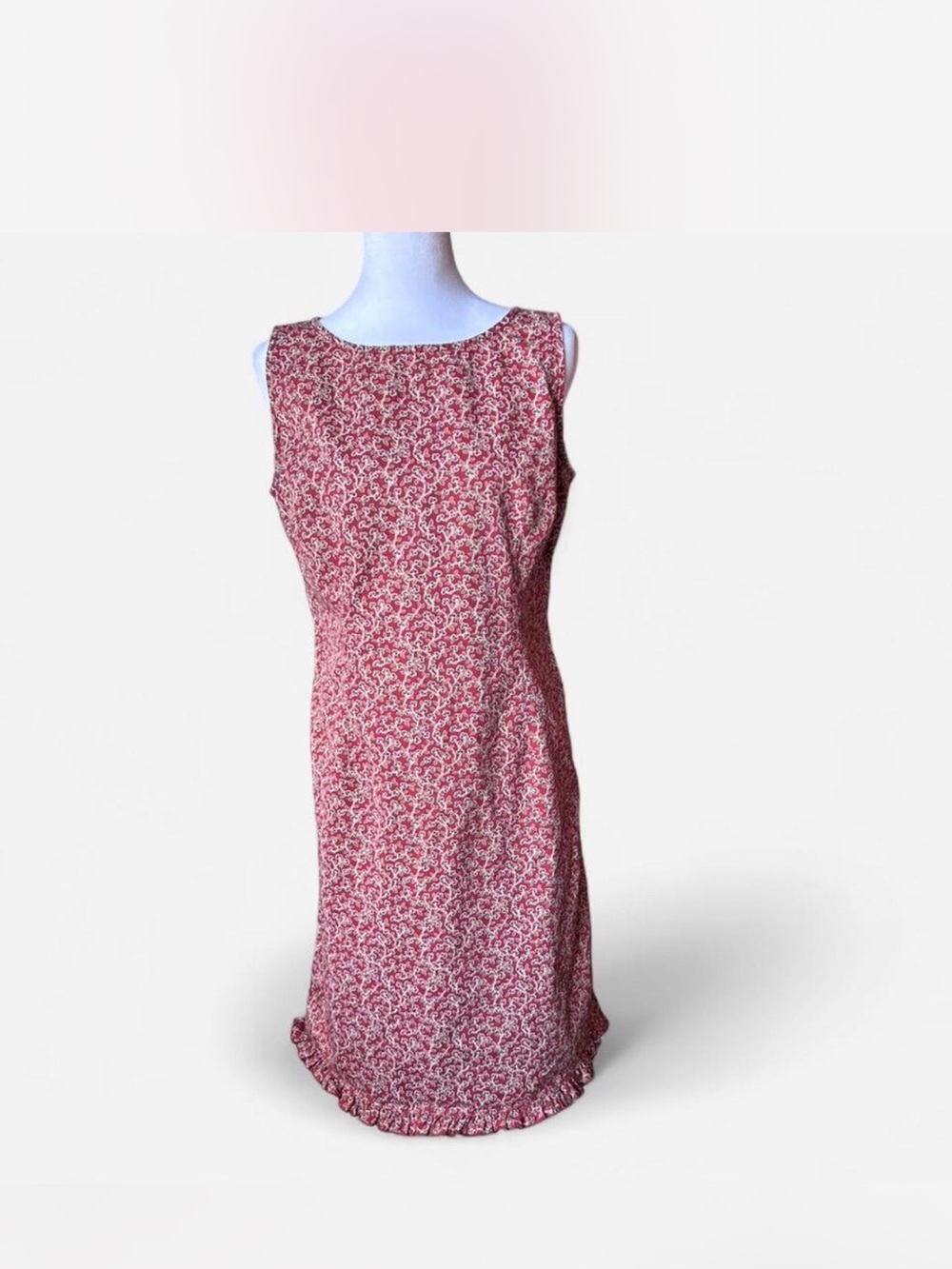 Cotton Red Floral Sleeveless Shift Dress - Classic Women's Dress